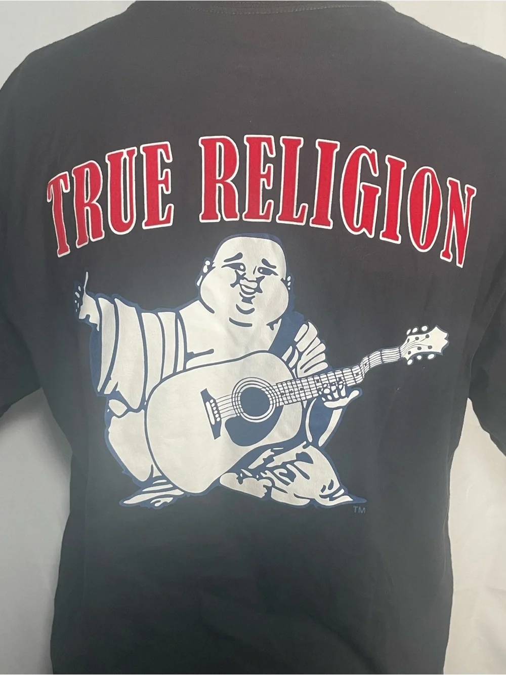 True Religion Black Short Sleeve Tee with Red Logo